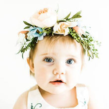 Load image into Gallery viewer, Mudgee florist Mudgee Monkey is a local based florist in the Mudgee Area. Pictured is a pastel peach and pink  baby flower crown
