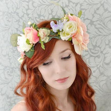 Load image into Gallery viewer, Mudgee florist Mudgee Monkey is a local based florist in the Mudgee Area. Pictured is a pastel peach and pink flower crown
