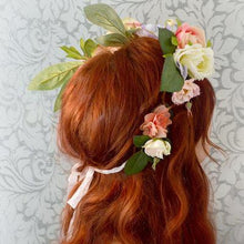 Load image into Gallery viewer, Mudgee florist Mudgee Monkey is a local based florist in the Mudgee Area. Pictured is a pastel peach and pink flower crown